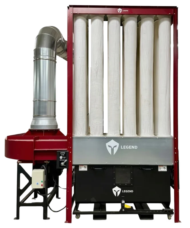 Complete Legend baghouse collector with filter bags and quick-change hopper